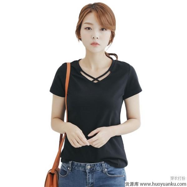 酷女孩专属，黑色T恤个性不甜腻-第5张图片-货源库