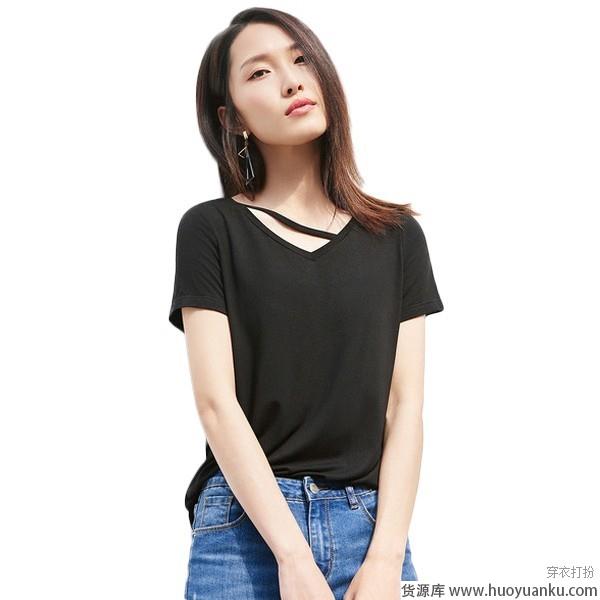 酷女孩专属，黑色T恤个性不甜腻-第6张图片-货源库