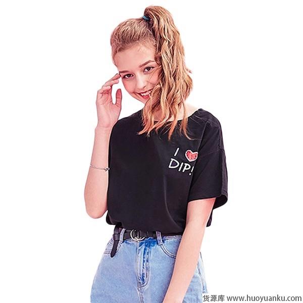 酷女孩专属，黑色T恤个性不甜腻-第7张图片-货源库