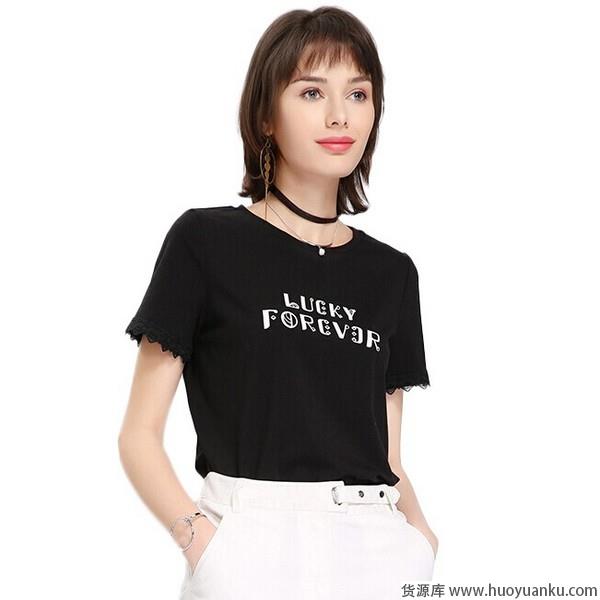 酷女孩专属，黑色T恤个性不甜腻-第8张图片-货源库