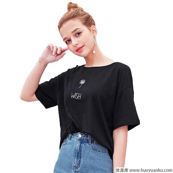 酷女孩专属，黑色T恤个性不甜腻-第9张图片-货源库