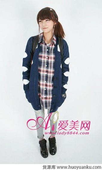 休闲校园风长款针织开衫-第4张图片-货源库